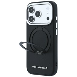 Karl Lagerfeld Ring Stand 360 Saffiano Classic Logo Apple iPhone 18 Pro / iPhone 17 Pro tok kitámasztóval, MagSafe, fekete-ezüst