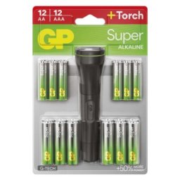 GP lúgos elem: 12 db SUPER AA + 12 db AAA + BL zseblámpa