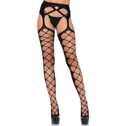Leg Avenue - Diamond net opaque stockings, black, O/S harisnya