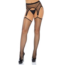Leg Avenue - Net Stockings with O-Ring Garter Belt harisnyakötó harisnyával