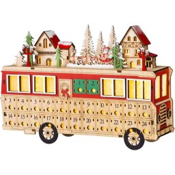 Dekoráció MagicHome Karácsony, Busz, 8xLED meleg fehér, 2xAAA, IP20, 27,7x7,5x19 cm