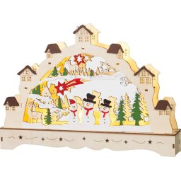 Dekoráció MagicHome Karácsony, Falucska, 9xLED meleg fehér, 2xAAA, IP20, 33x5x23,5 cm