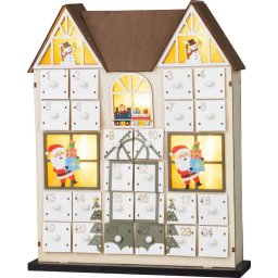 Dekoráció MagicHome Karácsony, Adventi naptár Házikó, fa, 8xLED, meleg fehér, 2xAAA, IP20, 26x7x32 c