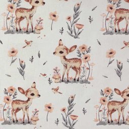 Őzikés virágos pamutvászon - gyerektextil