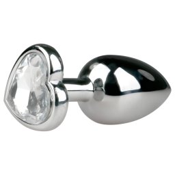 EasyToys Metal No.2 - anál plug szíves kővel (ezüst-fehér)