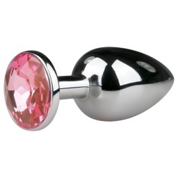 EasyToys Metal No.1 - pink köves kúp anál plug (ezüst, 2,7 cm)