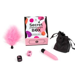 Secret Pleasures Szexjáték Vibráló golyó, piórkás masszírozó, játékdoboz fekete rózsaszín