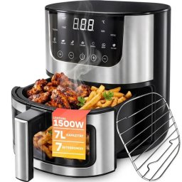AIRFRYER fritőz 7 literes tállal 7 program, érintőképernyős kijelző, tapadásmentes, 1500 W-os