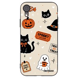 Fekete szilikon tok az alábbi mobiltelefonokra Apple iPhone XR - Halloween stickers
