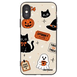 Fekete szilikon tok az alábbi mobiltelefonokra Apple iPhone X/XS - Halloween stickers