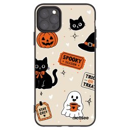 Fekete szilikon tok az alábbi mobiltelefonokra Apple iPhone 11 Pro Max - Halloween stickers