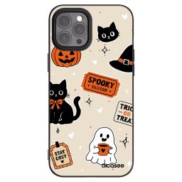 Fekete szilikon tok az alábbi mobiltelefonokra Apple iPhone 12 Pro Max - Halloween stickers