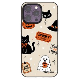 Fekete szilikon tok az alábbi mobiltelefonokra Apple iPhone 14 Pro Max - Halloween stickers