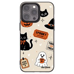 Fekete szilikon tok az alábbi mobiltelefonokra Apple iPhone 15 Pro Max - Halloween stickers