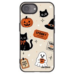 Fekete szilikon tok az alábbi mobiltelefonokra Apple iPhone 17e - Halloween stickers