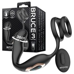 IntoYou Bruce - rádiós forgó prosztata vibrátor dupla gyűrűvel (fekete)