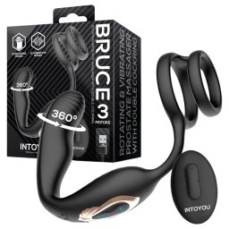 IntoYou Bruce - rádiós forgó prosztata vibrátor dupla gyűrűvel (fekete)
