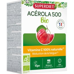 Superdiet acerola 500mg, 100%-ban természetes c-vitamin 85mg gyümölcs ízű vegán rágótabletta 24 db