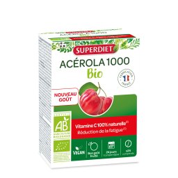 Superdiet acerola 1000mg, 100%-ban természetes c-vitamin 170mg gyümölcs ízű vegán rágótabletta 24 db