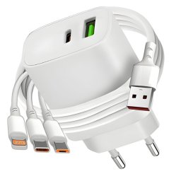 20W USB és USB-C hálózati telefontöltő + 3-in-1 kábel iPhone-hoz