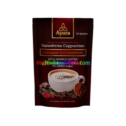 Ayura Herbal Csoki-Málna Cappuccino 15 tasak, ganoderma, kollagén, moringa, Q10, steviával, 15g/tasak