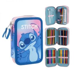 Lilo és Stitch 3 emeletes tolltartó - töltött - kék/rózsaszín