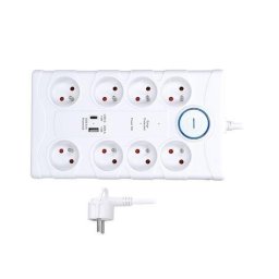 Solight túlfeszültségvédő, 8z, USB A C, 2m, fehér