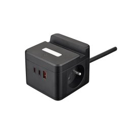 Tápegység VIKING YC23H, fekete/Kimenet:2xAC,1xUSB-A,2xUSB-C/Mobil tartó/LED fény/1,4m kábel