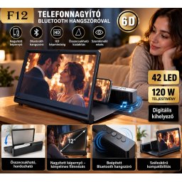F12 6D telefon képernyőnagyító beépített Bluetooth hangszóróval - összecsukható mobiltelefon-kijelző nagyító filmnézéshez