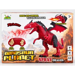 Távirányítós tűzokádó sárkány játék - füstöt permetező, világító, hangot adó és mozgó dinoszaurusz, piros, 3 éves kortól