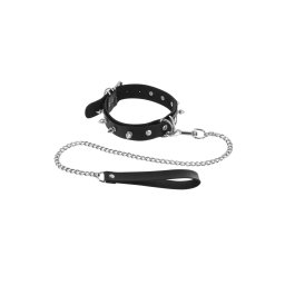 Fétish Tentation Kígyórögzítő nyakörv fém szegekkel fekete BDSM szett