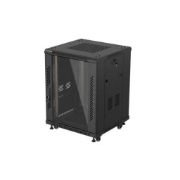 Lanberg FF01-6615-12B 19" 15U SZÉL:600mm MÉLY:600mm MAG:848mm lapraszerelt üvegajtós fekete álló rack szekrény