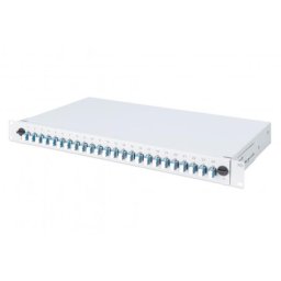 DIGITUS DN-96332-4 19" 1U 24xLC duplex OM4 toldóval pigtaillel és kötőkazettával szerelt optikai patch panel