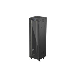 Lanberg FF01-6642-12BL 19" 42U SZÉL:600mm MÉLY:600mm MAG:2097mm lapraszerelt LCD üvegajtós fekete álló rack szekrény