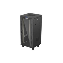 Lanberg FF01-6624-12BL 19" 24U SZÉL:600mm MÉLY:600mm MAG:1320mm lapraszerelt LCD üvegajtós fekete álló rack szekrény