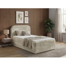 Kárpitozott boxspring ágy FORENA 90x200 cm krém színű RIVIERA 03 + CORTO 03 Matrac: Bonell rugós matrac