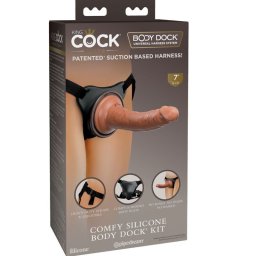 King Cock Elite Comfy Body Dock felcsatolható dildókészlet állítható hámmal - karamell, 17,8cm