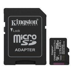 KINGSTON Memóriakártya, microSDXC, 256GB, C10/UHS-I/U1/V10/A1, Gen3, adapter, KINGSTON "Canvas Select Plus"