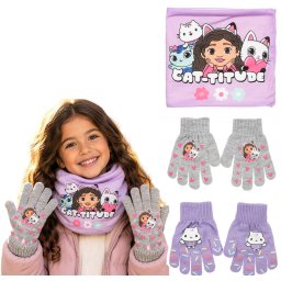 Gabby's Dollhouse körsál és kötött kesztyű szett/3db lányoknak