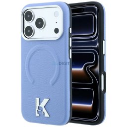 KARL LAGERFELD case for IPHONE 18 Pro/17 Pro compatible with MagSafe (Grained Embossed Ring & Kameo Logo) light blue