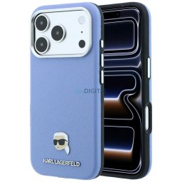 KARL LAGERFELD case for IPHONE 18 Pro Max/ 17 Pro Max compatible with MagSafe (Grained Karl Head Metal) light blue