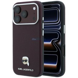 KARL LAGERFELD case for IPHONE 18 Pro/ 17 Pro compatible with MagSafe (Grained Karl Head Metal) burgundy