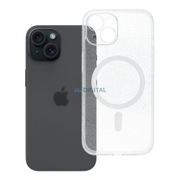 Case for iPhone 15 Clear Mag Cover - Glitter (STR / CAMERA PROTECTION) compatible with MagSafe transparent glitter