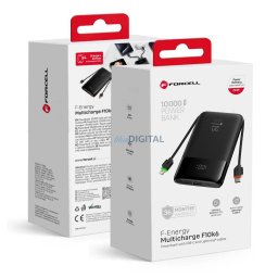 FORCELL F-ENERGY F10K6 Multicharge powerbank with built-in cables Type C and Lightning PD QC3.0 3A 22,5W 10000 mAh black