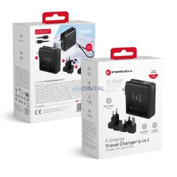 Multifunction charger Forcell F-Energy 6in1 USB A + USB C PD 45W + power bank 15000 mAh + wireless charging 15W black