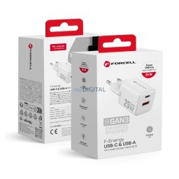 Phone charger Forcell F-Energy Mini GaN III USB C + USB A QC4.0 PD 25W VT-25B white 0INT