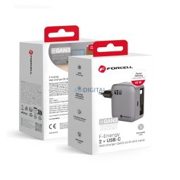 Phone charger Forcell F-Energy GaN USB C + retractable cable USB C PD QC4.0 3A 45W VT-R5 gray