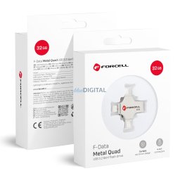 Pendrive 32GB USB 3.2 Gen 1 (USB A / USB C / Lightning / Micro USB) Forcell F-Data Metal Quad silver