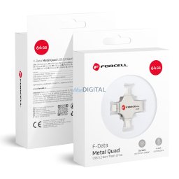 Pendrive 64GB USB 3.2 Gen 1 (USB A / USB C / Lightning / Micro USB) Forcell F-Data Metal Quad silver