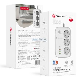 Power strip Forcell F-Energy 3 sockets + USB C 30W + 3 x USB A QC3.0 PD + WiFi Tuya, SmartLife, Alexa 10A 2500W VT-PS03 white